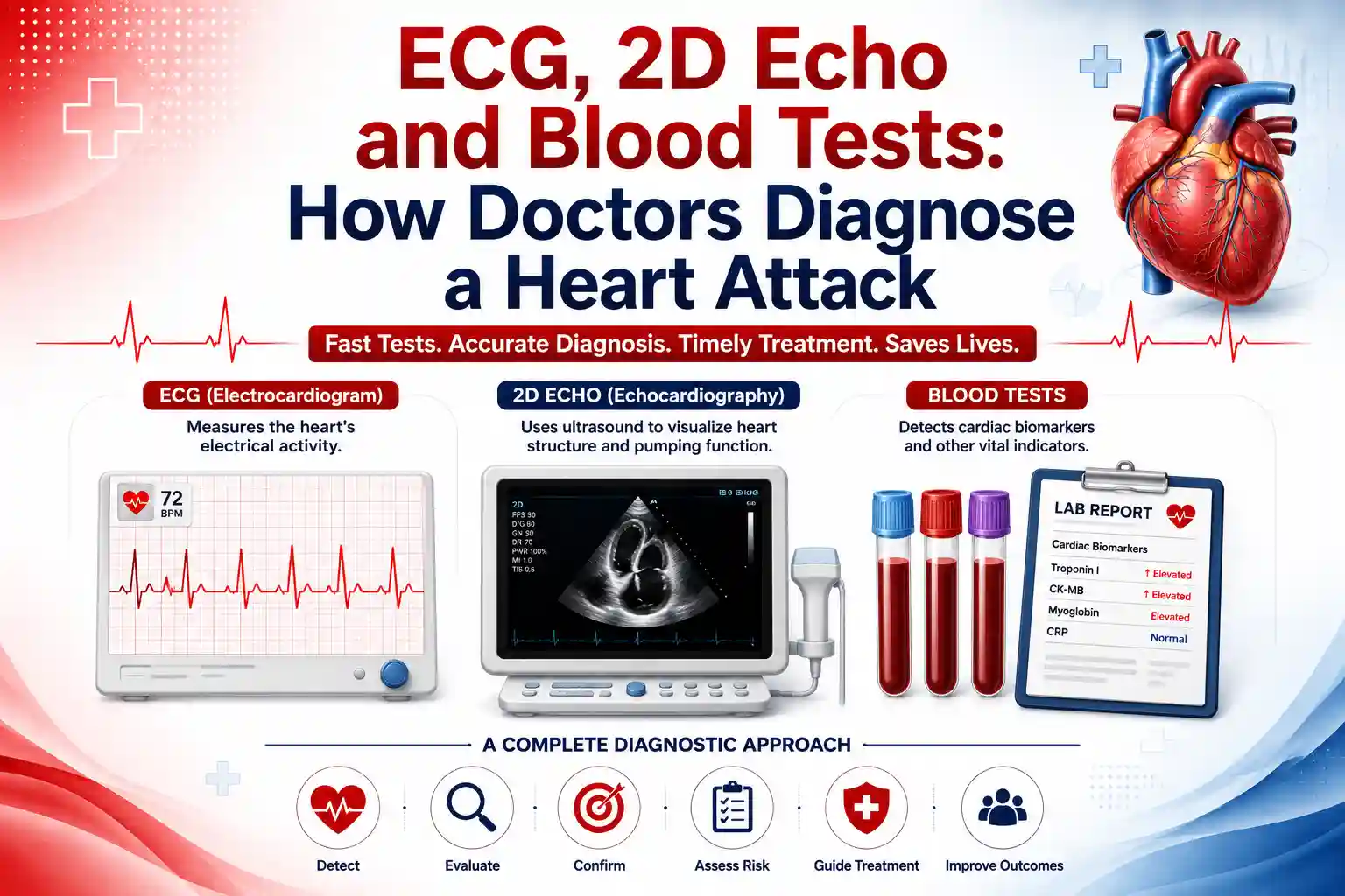 ECG vs 2D Echo vs Blood Tests: How Doctors Diagnose a Heart Attack