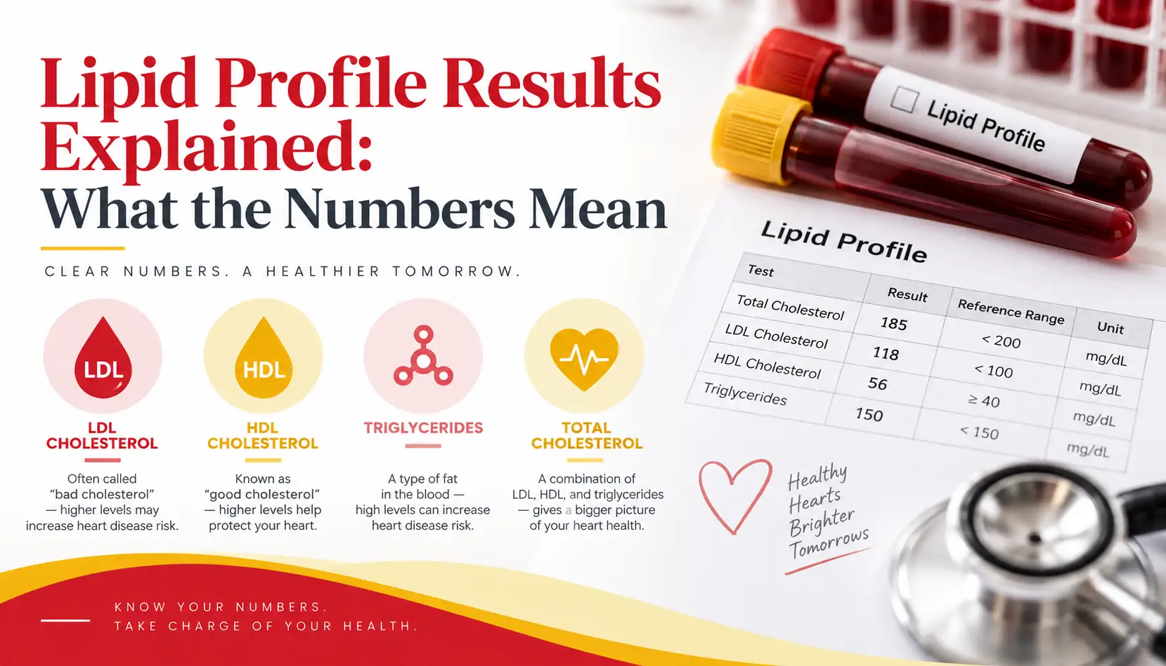 Doctor explaining LDL, HDL and triglyceride results on a lipid profile report to a patient