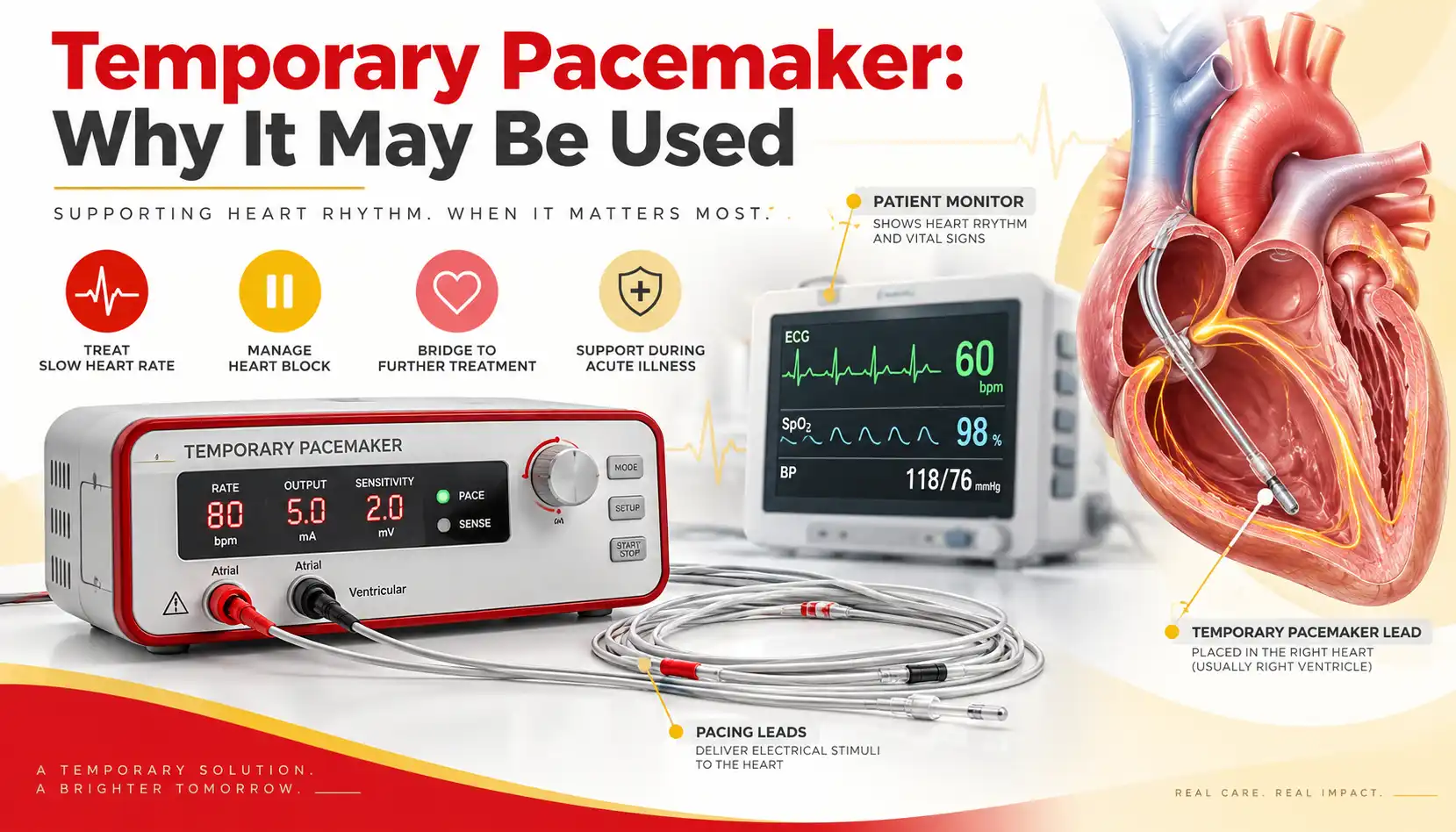 Clinician monitoring a patient receiving temporary cardiac pacing in hospital